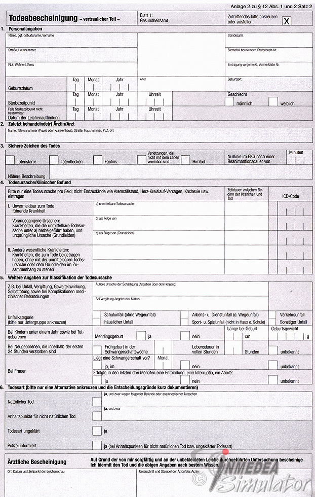 Todesbescheinigung Vertraulicher Teil